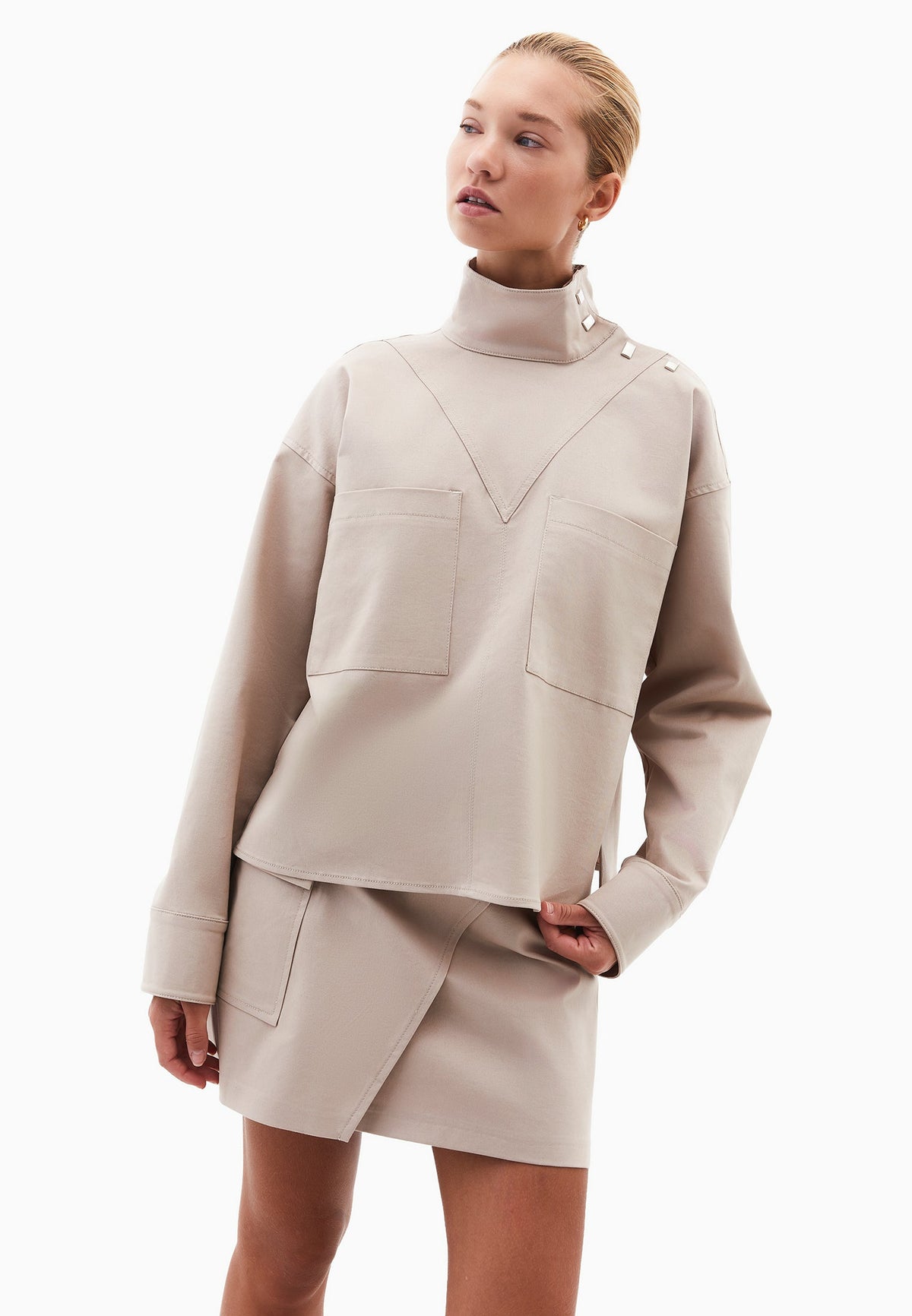 Turtleneck Long Sleeve Shirt - SIMPLY TAUPE