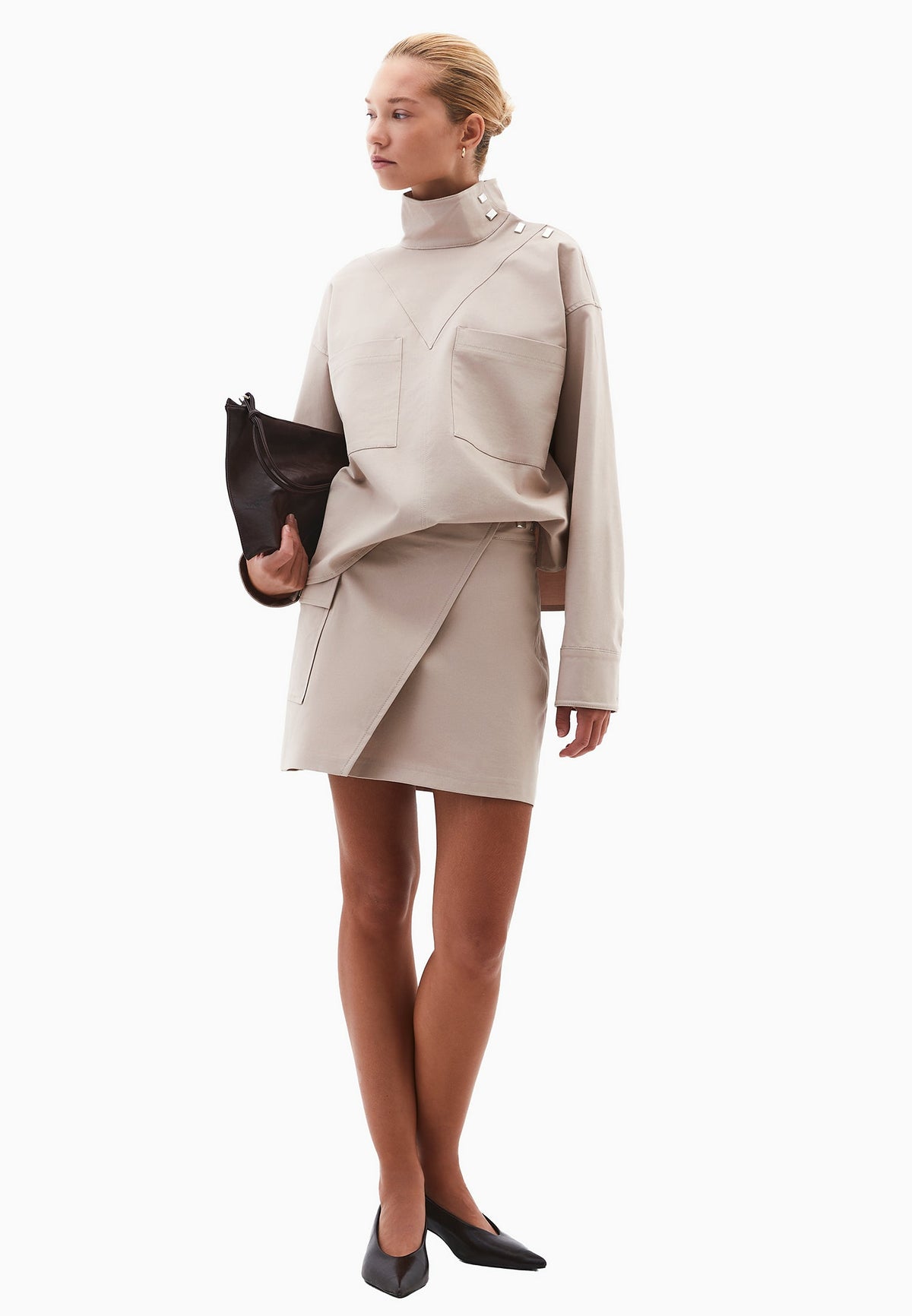 Turtleneck Long Sleeve Shirt - SIMPLY TAUPE