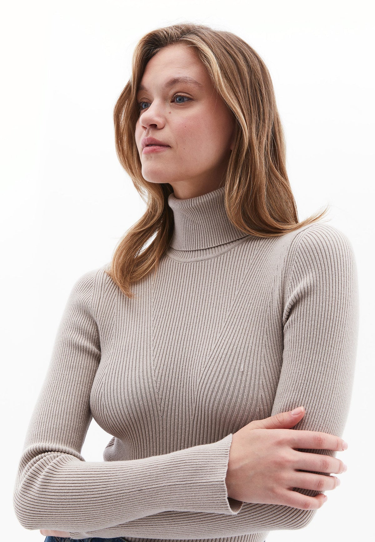 Ribbed Raglan Sleeve Turtleneck Sweater - SIMPLY TAUPE