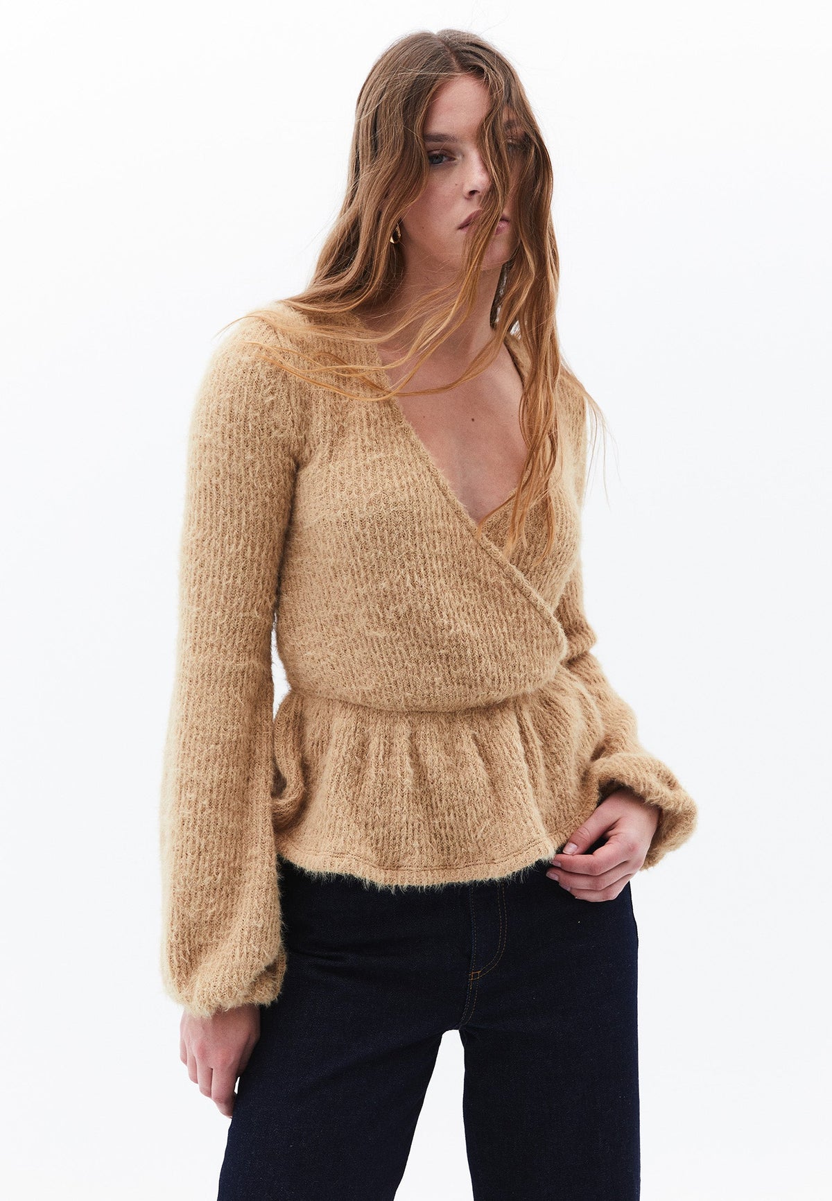 Wrap Neck Balloon Sleeve Blouse - STARFISH