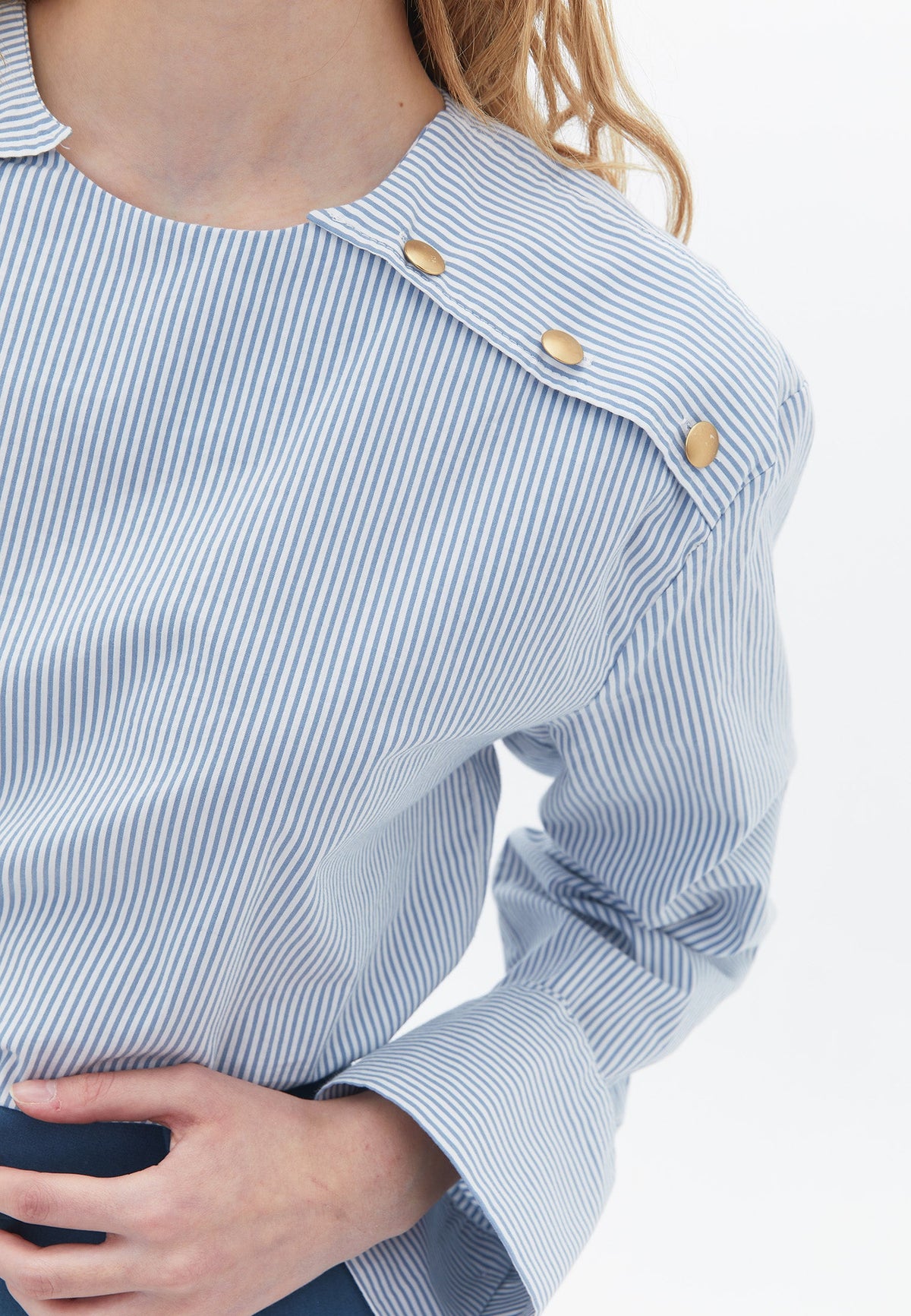 Long Sleeve Blouse With Button Detail - STRIPE COMB