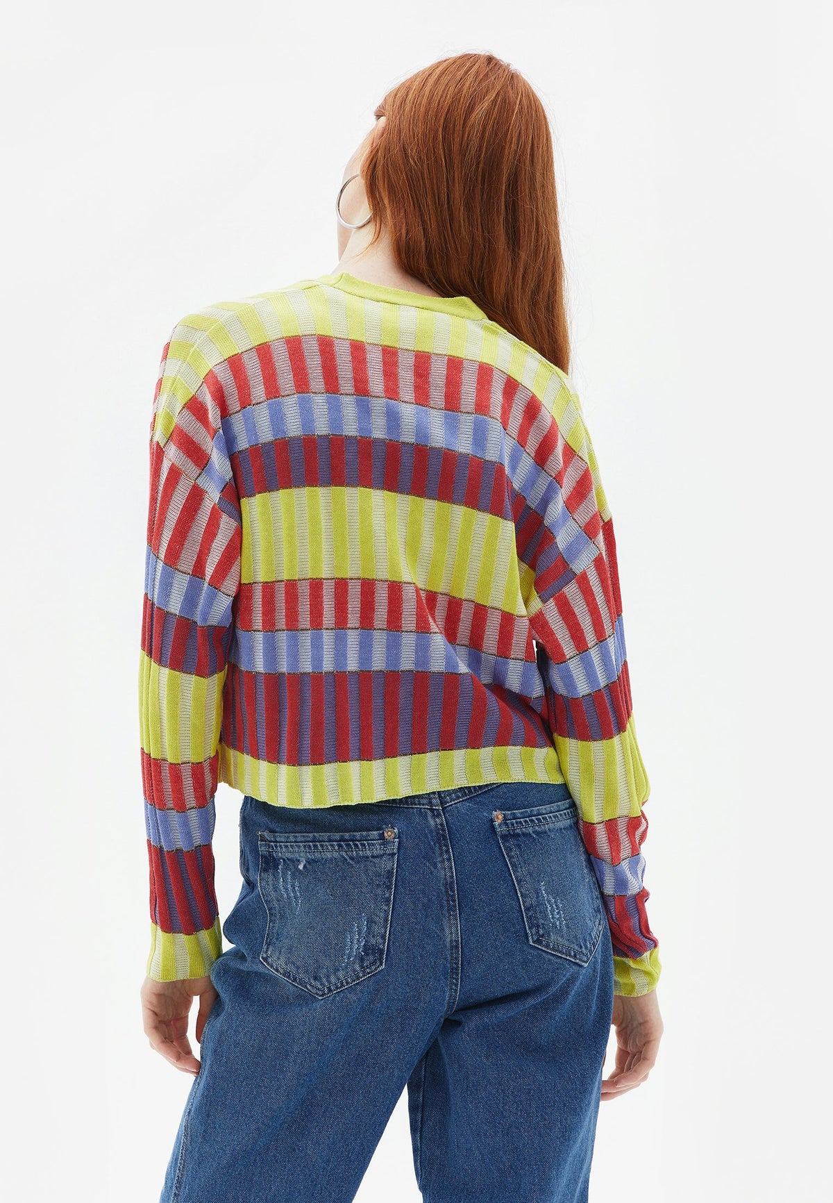 Loose Fit V Neck Button Detailed Cardigan - STRIPE COMB