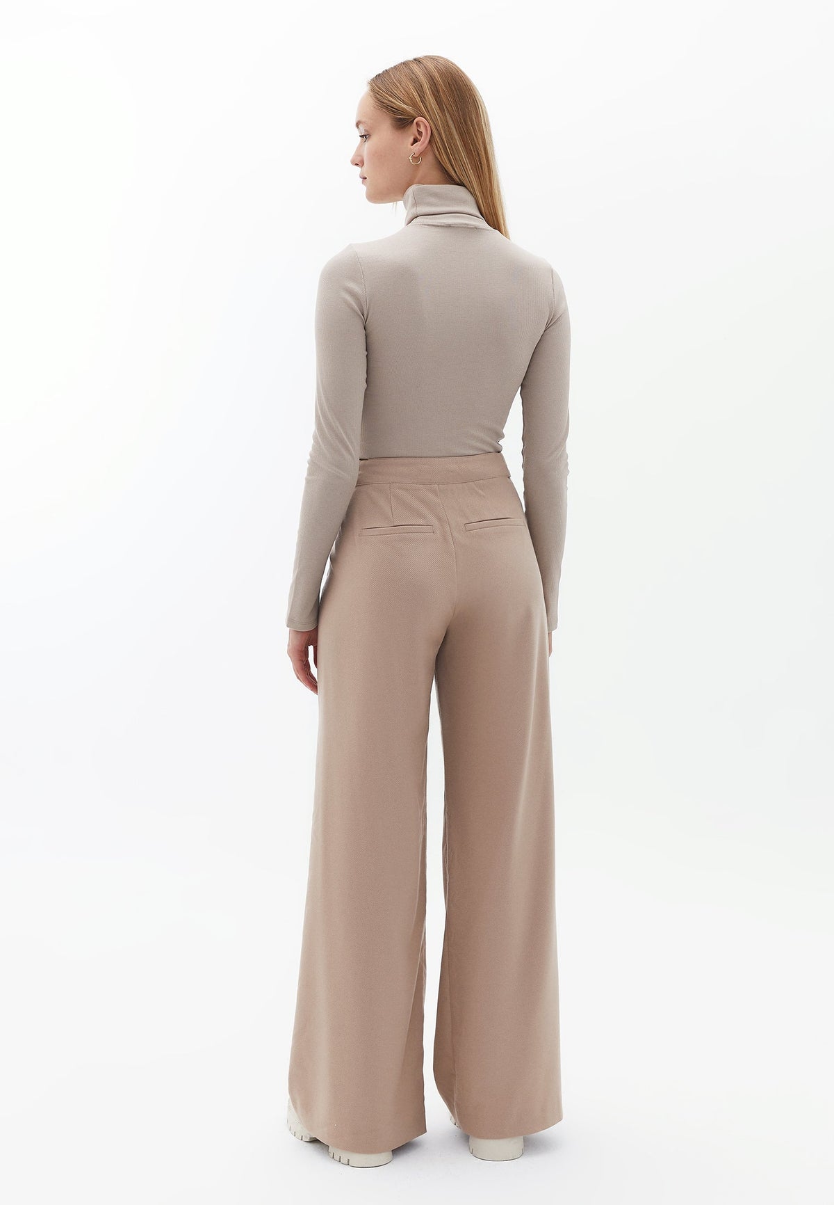 Wide Leg Pants With Button Details - STUCCO