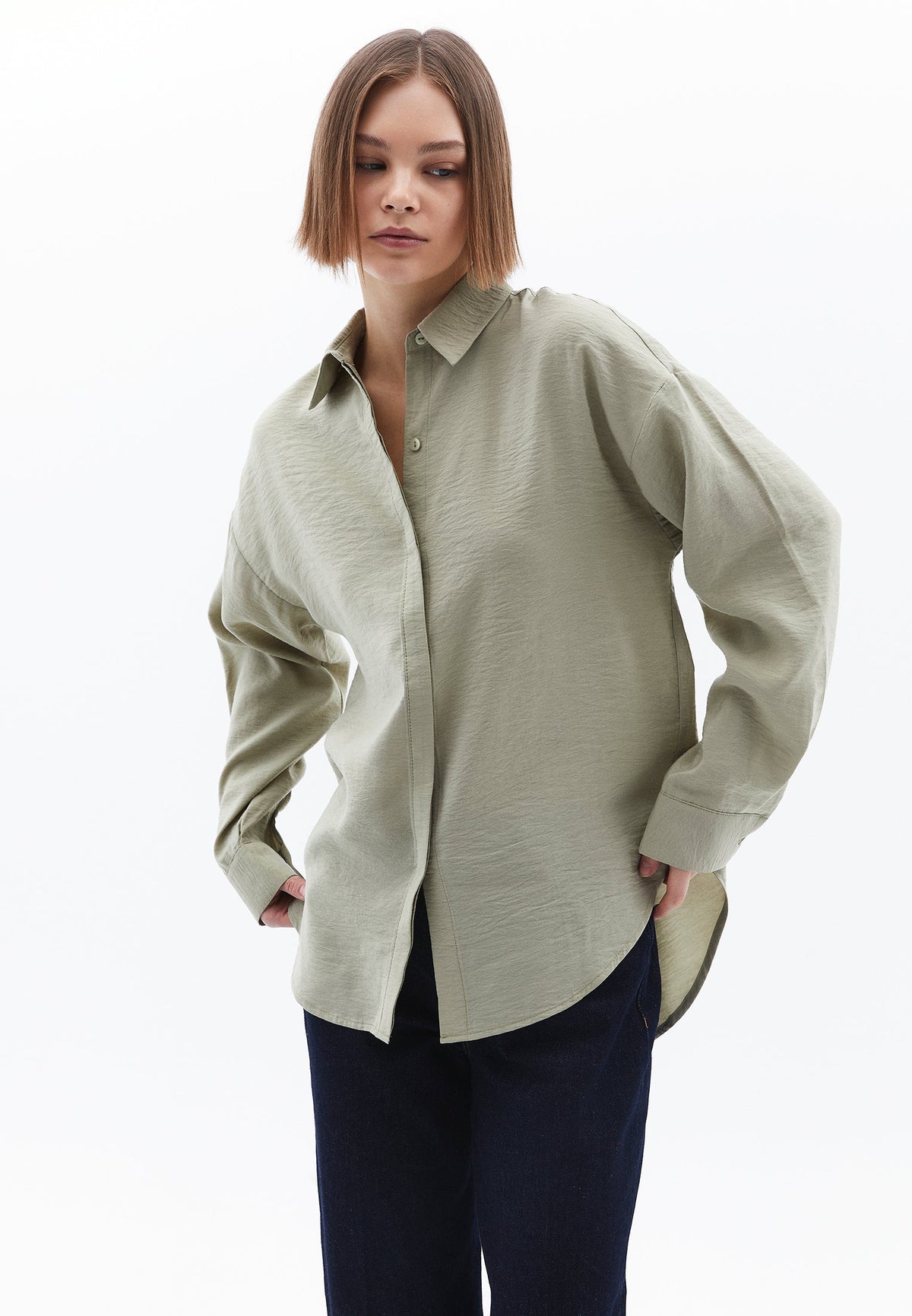 Oversize Shirt With Button Detail - TEA