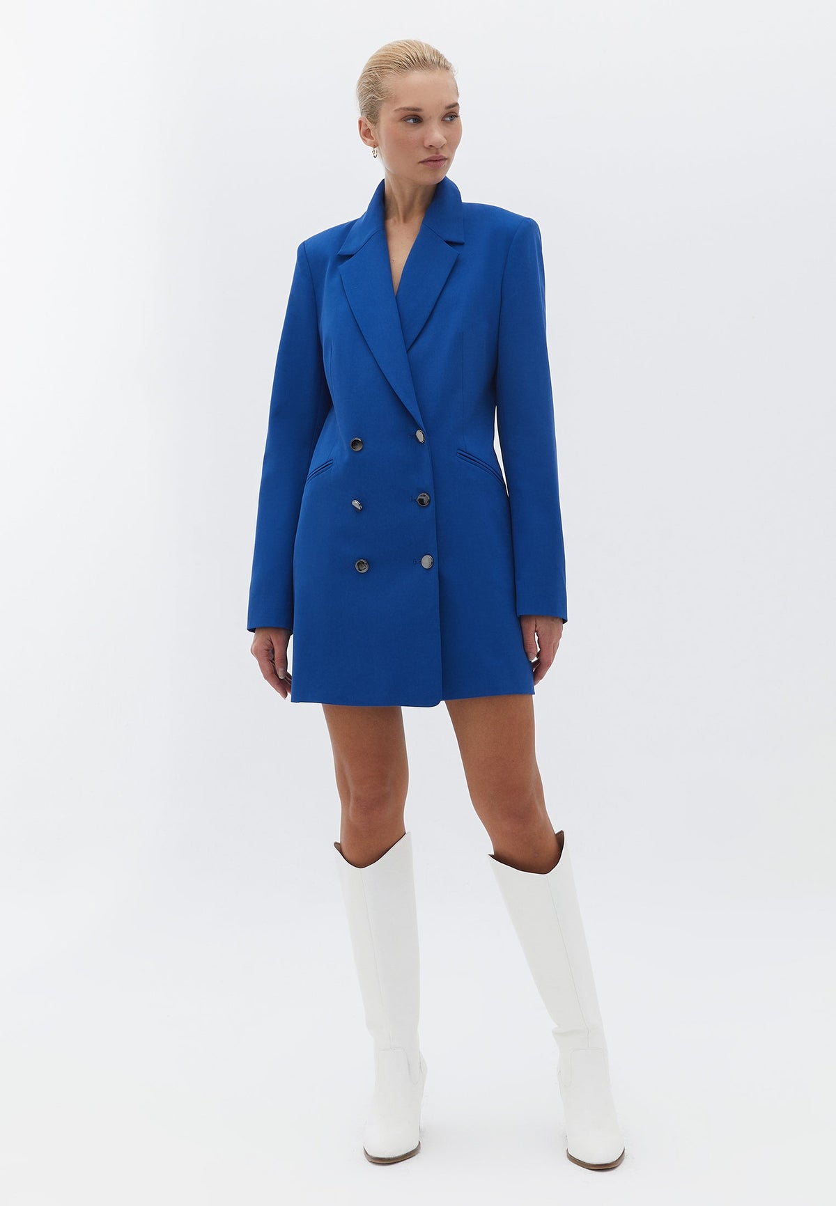 Slim Fit Short Jacket With Button Details - TRUE BLUE