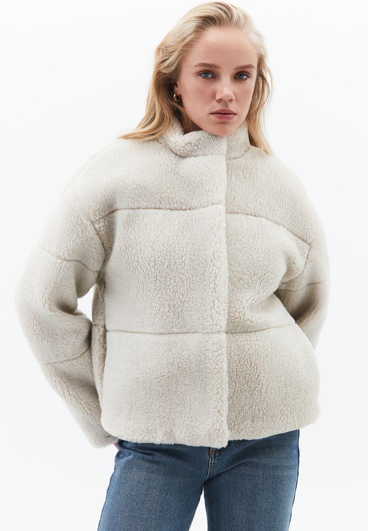 High Collar Bouclé Short Jacket - TURTLEDOVE