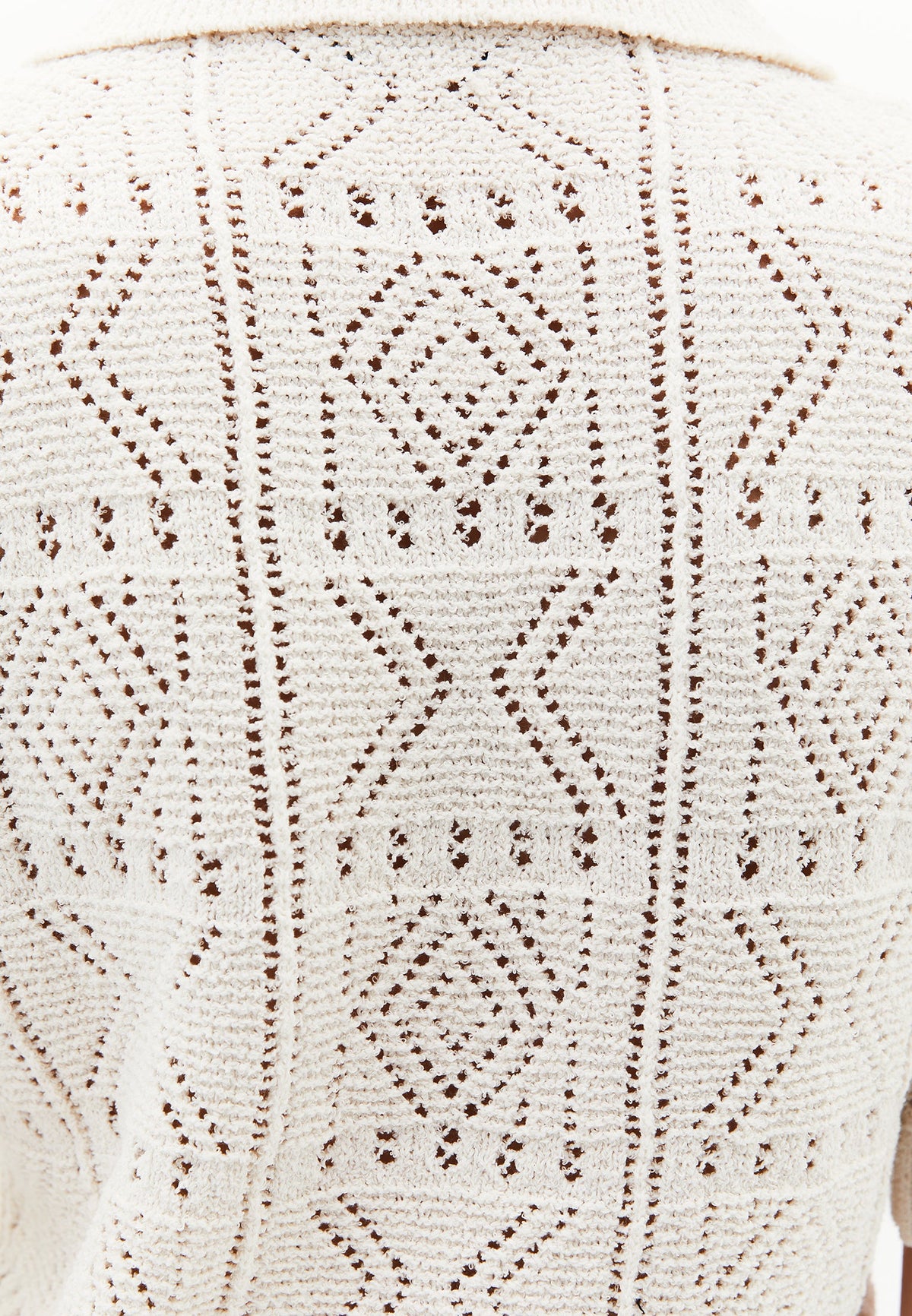 Ajour Short Cardigan With Polo Collar - TURTLEDOVE