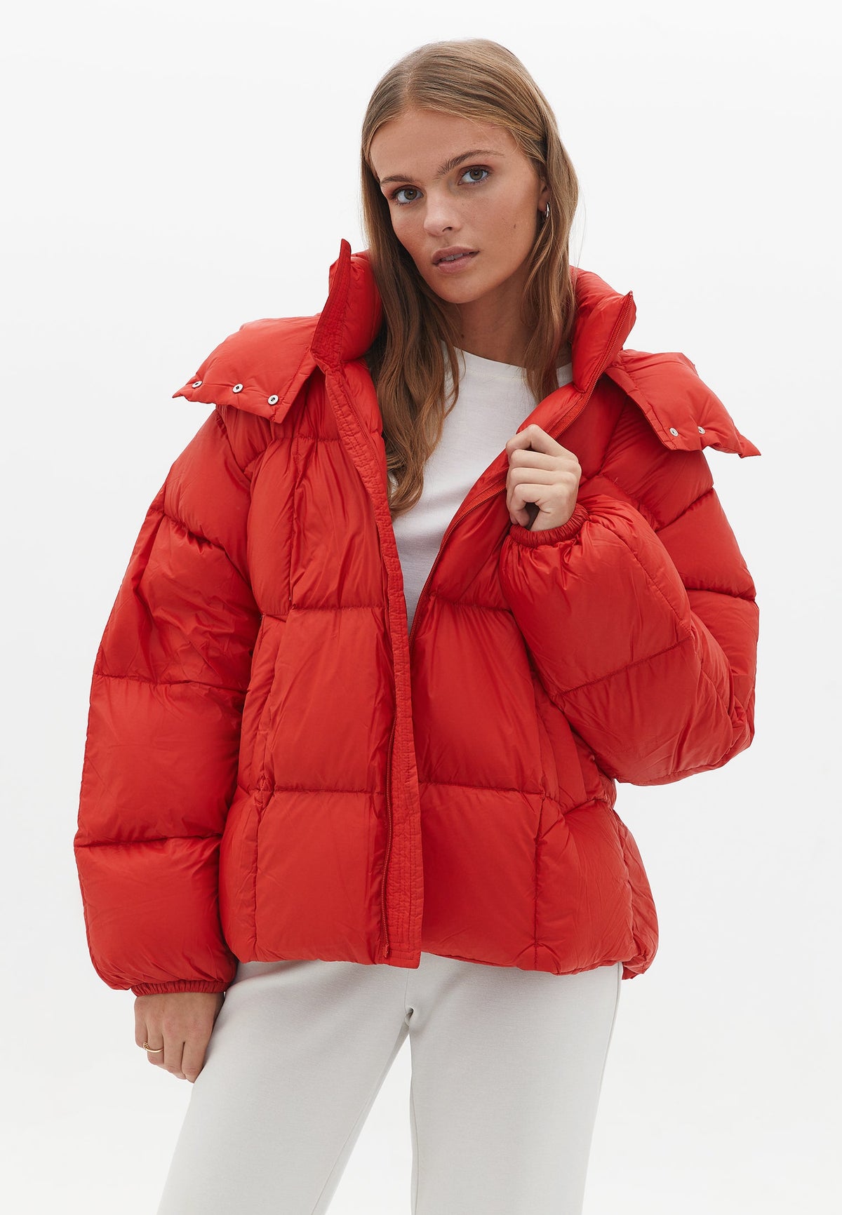 Hooded Oversize Quilted Coat - VALIANT POPPY