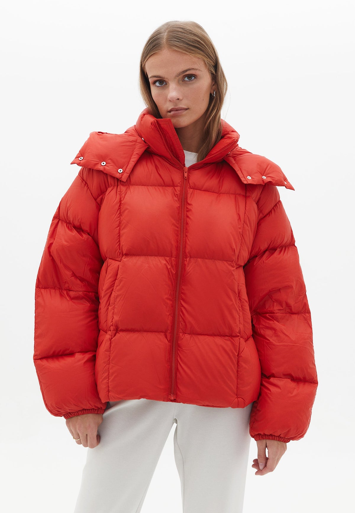 Hooded Oversize Quilted Coat - VALIANT POPPY