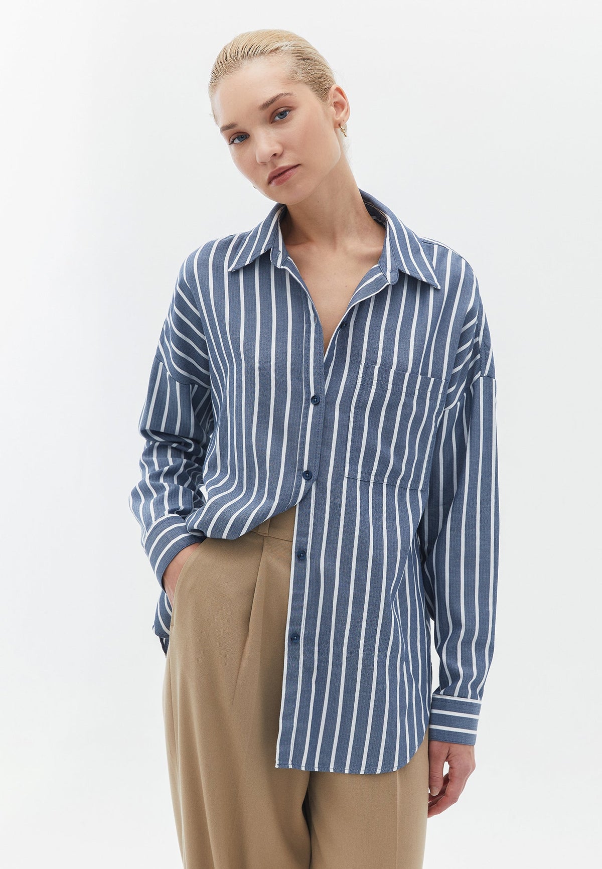 Oversize Long Sleeve Shirt - VINTAGE INDIGO STRIPE