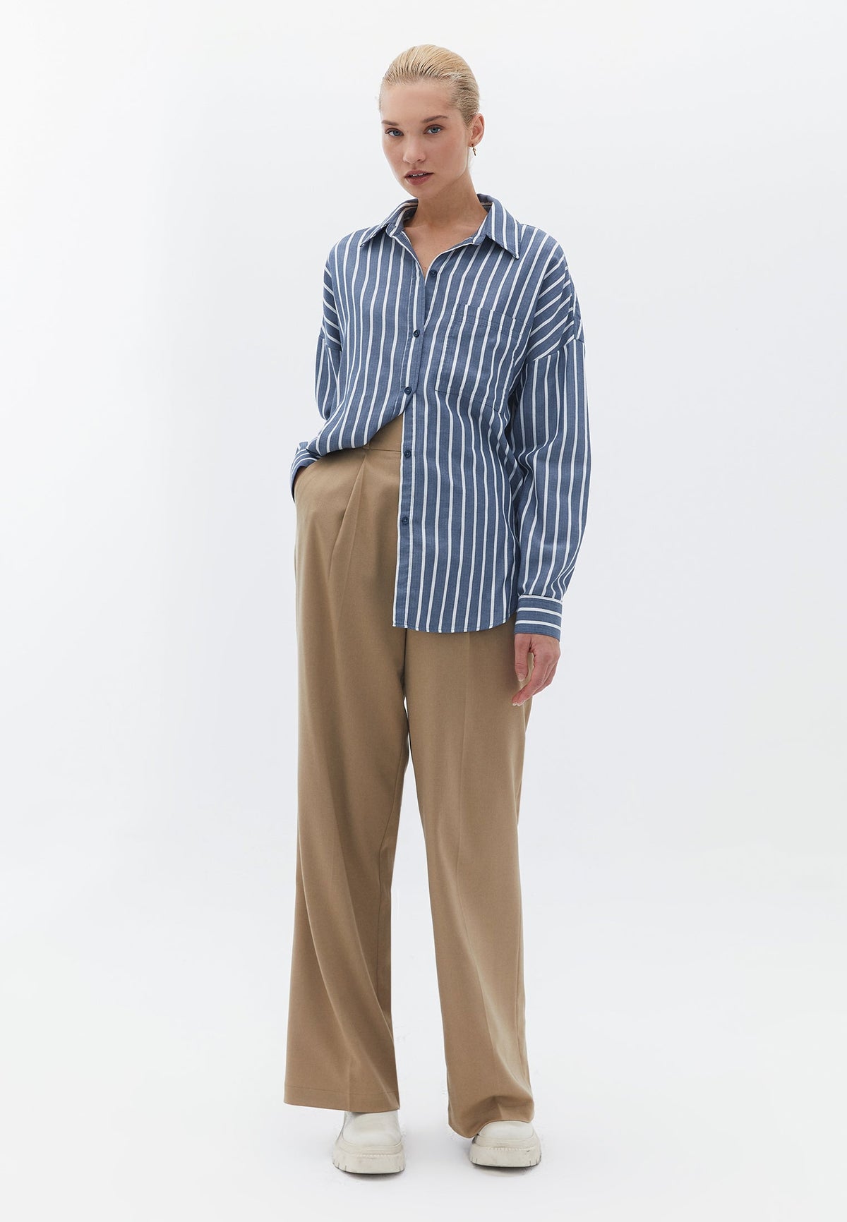 Oversize Long Sleeve Shirt - VINTAGE INDIGO STRIPE