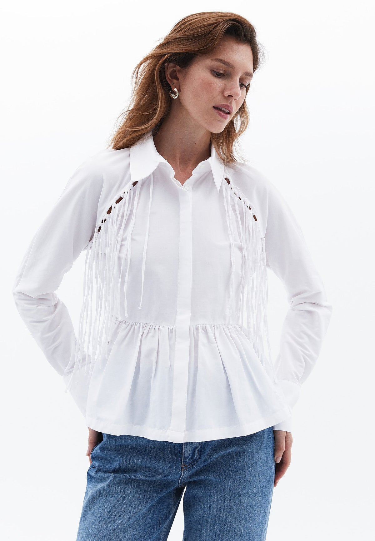 Slim Fit Shirt With Long Raglan Sleeve - WHITE