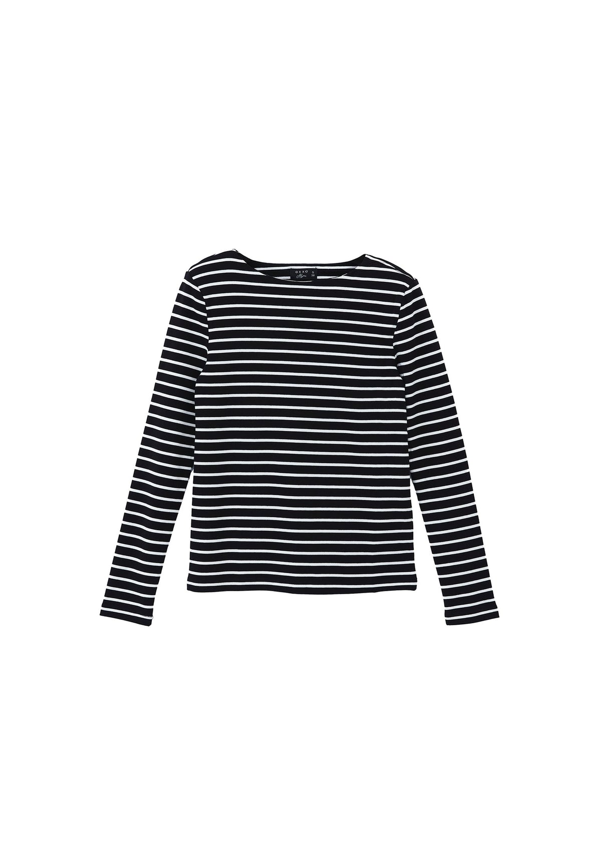 Long Sleeve Boat Neck Sweatshirt - BLACK/WHITE