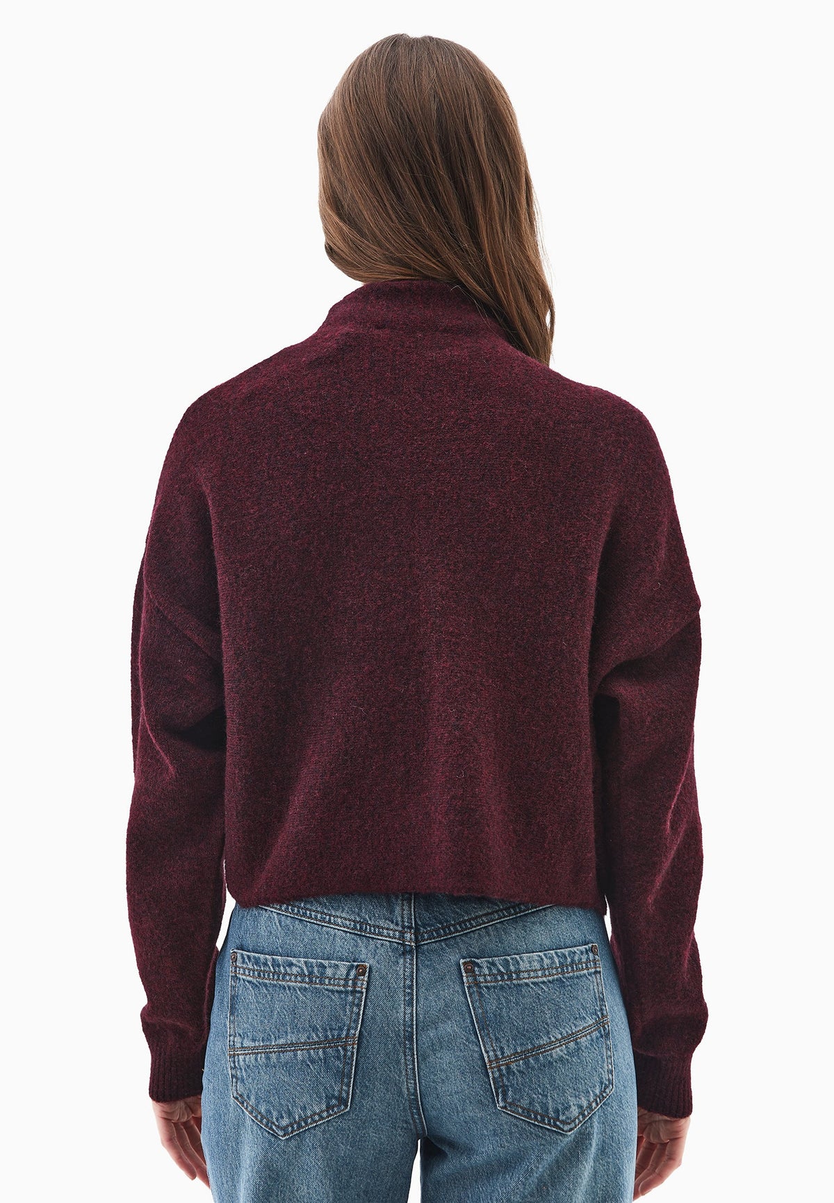 High Neck Button Detailed Sweater - WINETASTING