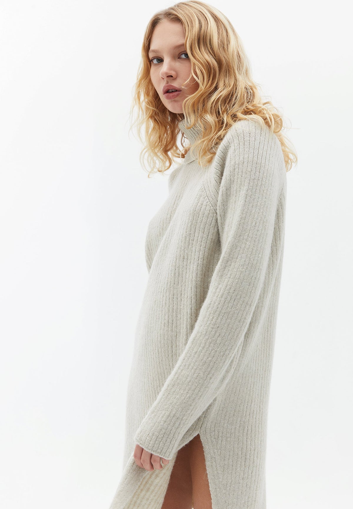 Turtleneck Raglan Sleeve Tunic Dress - WOOD ASH