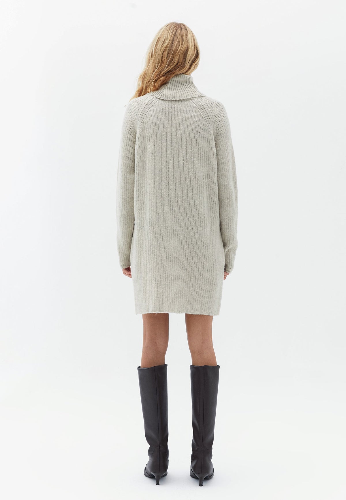 Turtleneck Raglan Sleeve Tunic Dress - WOOD ASH