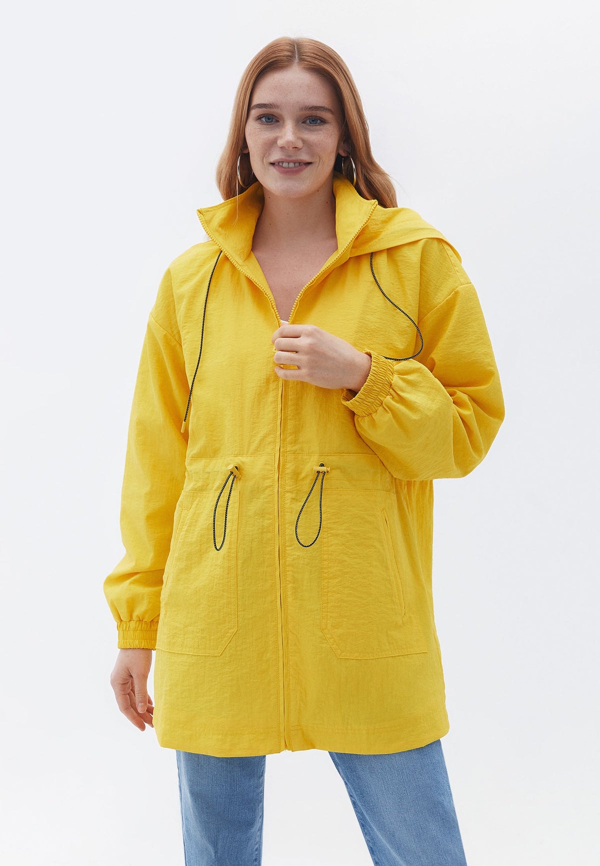 Tunic Length Long Sleeve High Neck Jacket - YELLOW BALLOON
