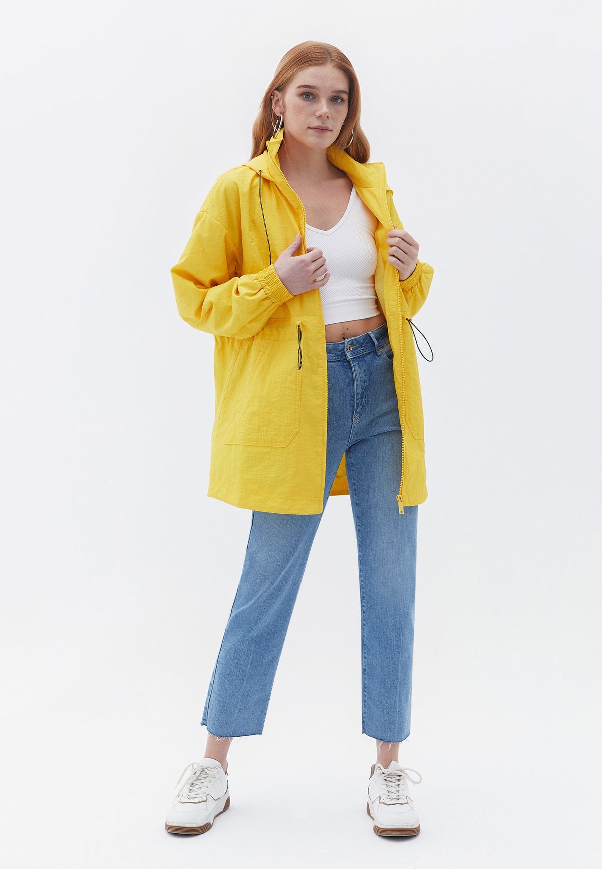 Tunic Length Long Sleeve High Neck Jacket - YELLOW BALLOON