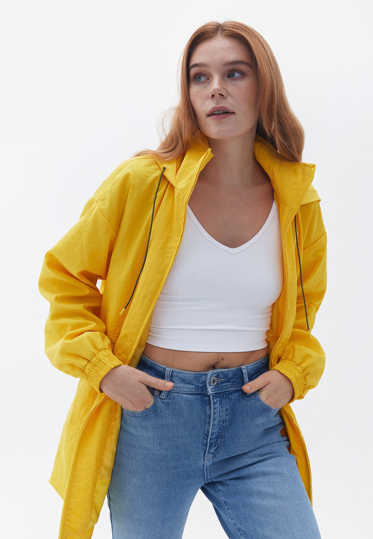 Tunic Length Long Sleeve High Neck Jacket - YELLOW BALLOON